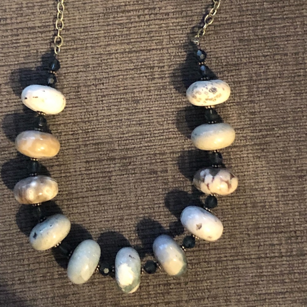 Blue/gray clay bead choker